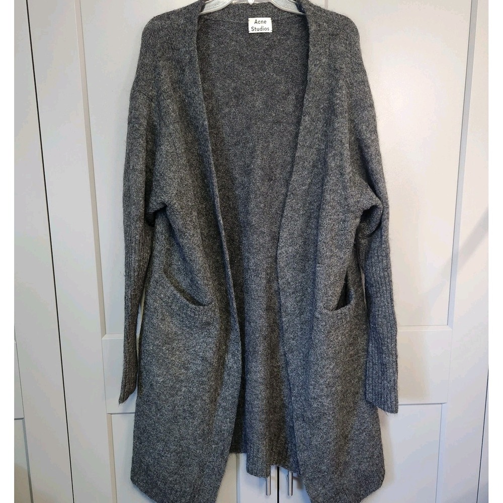 Acne Studios Raya Mohair Long Cardigan Sweater Gray S Small Grey Melange PAW15